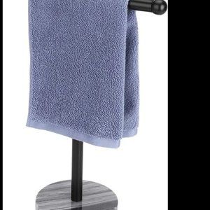 Towel Holder Stand with Heavy Marble Base, T-Shape Towel Rack (Black)